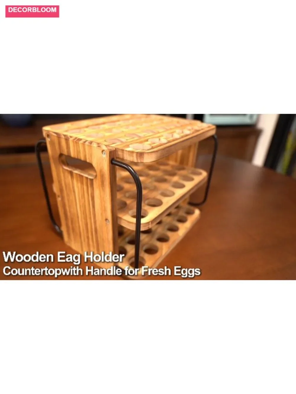 Wooden Egg Holder Countertop for Fresh Eggs with Handle - 3 Layer Stackable 90